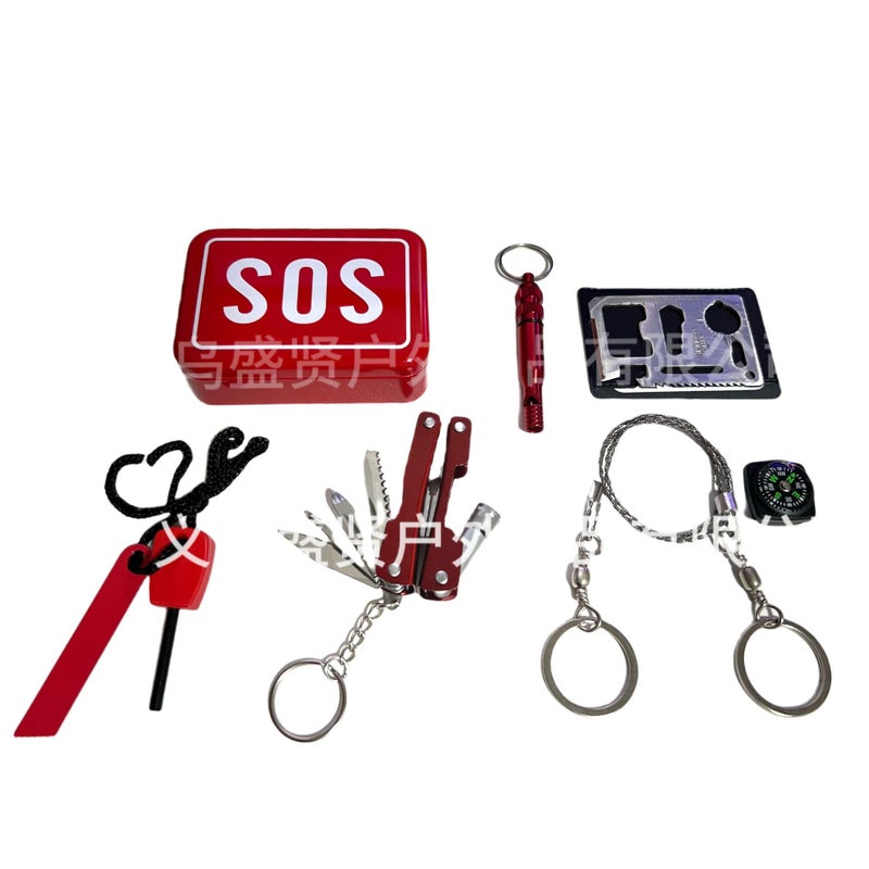 Survival tools tinplate box red SOS first aid box survival box emergency suit in stock wholesale survival suit Red SOS