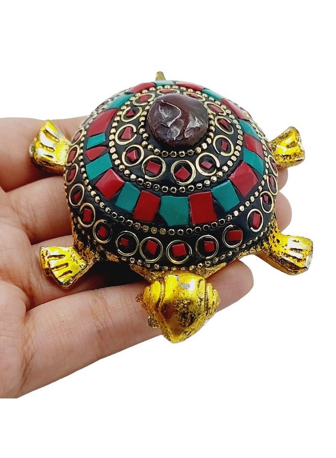 ARTISKRITI Tortoise Turtle for Good Luck for Home, Metal Kachua Feng Shui Vastu Items for Good Luck, Decorative Items for Living Room, Blue Red - Image 2