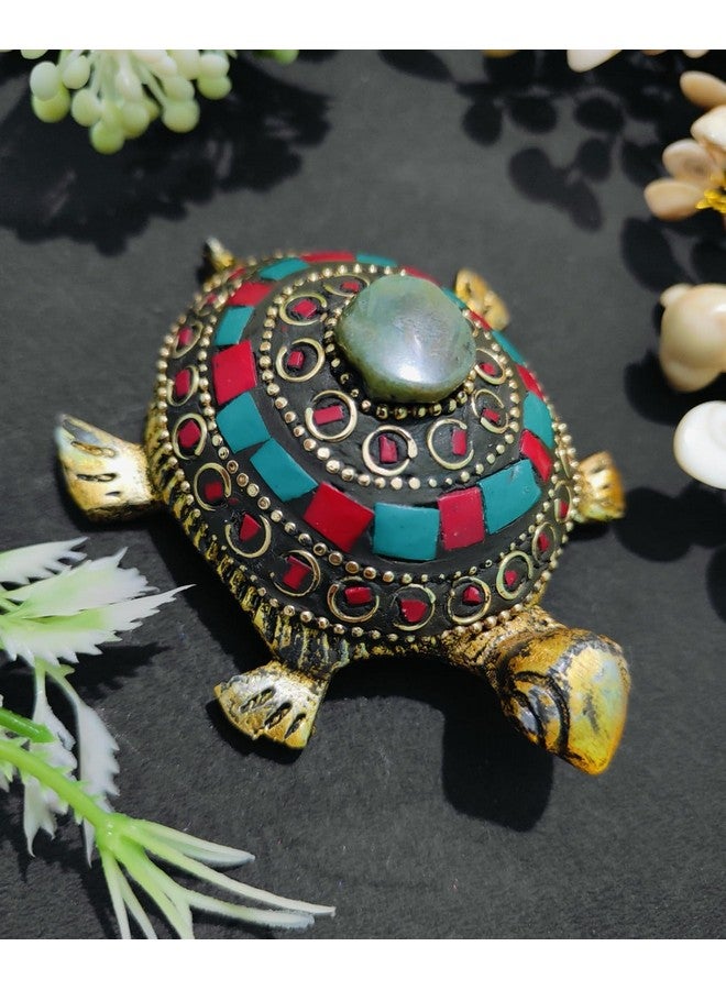ARTISKRITI Tortoise Turtle for Good Luck for Home, Metal Kachua Feng Shui Vastu Items for Good Luck, Decorative Items for Living Room, Blue Red - Image 1