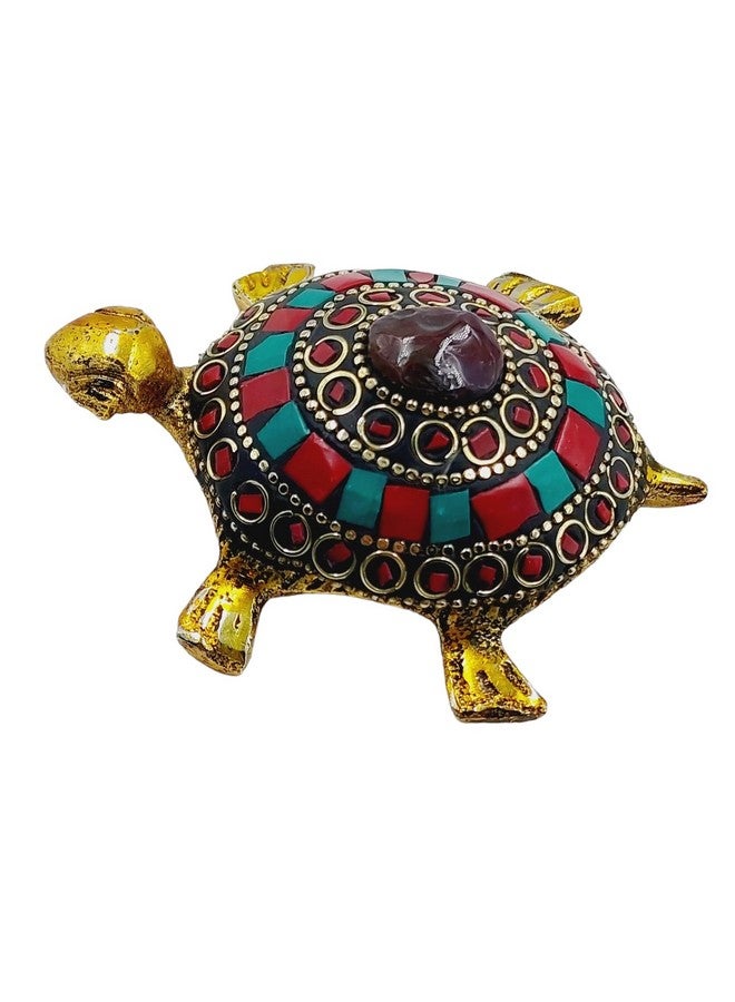 ARTISKRITI Tortoise Turtle for Good Luck for Home, Metal Kachua Feng Shui Vastu Items for Good Luck, Decorative Items for Living Room, Blue Red - Image 3