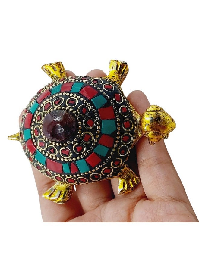ARTISKRITI Tortoise Turtle for Good Luck for Home, Metal Kachua Feng Shui Vastu Items for Good Luck, Decorative Items for Living Room, Blue Red - Image 5