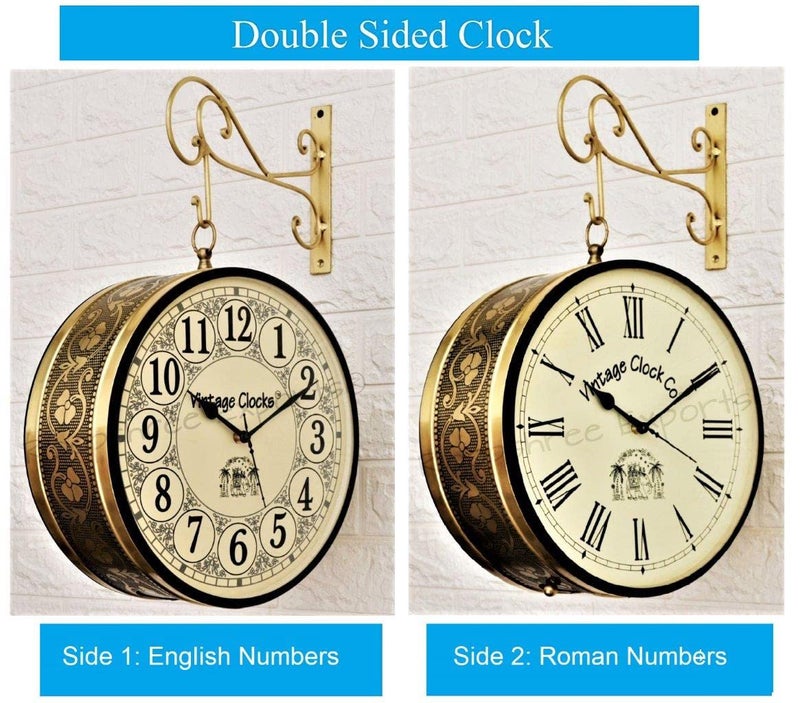 Vintage Clock Handcrafted Double Side Clock / 12 Inch/Brass Finish/VC-65090-Analog - Image 2