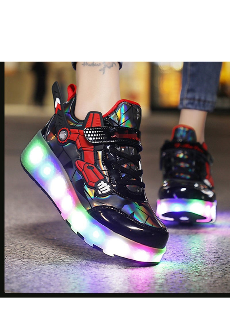 Loquat أحذية مشي بمصابيح LED تعمل بشحن USB للأولاد والبنات والأطفال باللون الأسود - Image 1