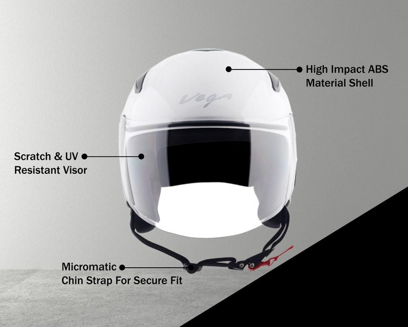 Vega Orion Open Face Riding Helmet with Lightweight Shell, Comfortable Liner, Shock Absorbing Interior, Ventilated Fit, Durable Build, and Modern White Styling White-M - Image 5
