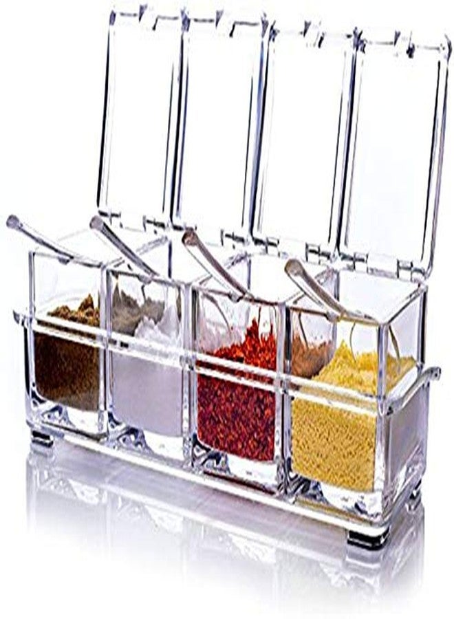 MOSHTU Crystal Seasoning Acrylic Box Pepper Salt Spice Rack Plastic 4 Box with Spoons and See Through Storage Containers Cooking Tools - Image 3