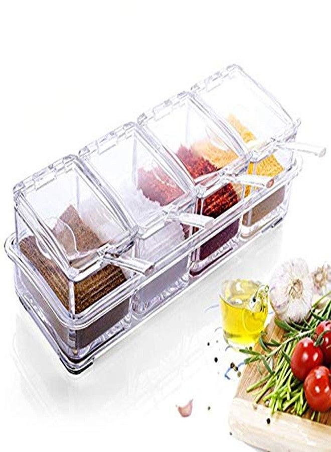 MOSHTU Crystal Seasoning Acrylic Box Pepper Salt Spice Rack Plastic 4 Box with Spoons and See Through Storage Containers Cooking Tools - Image 1
