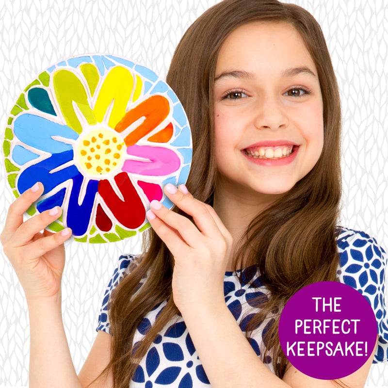 Creative Roots Creative Roots Mosaic Flower Garden Stepping Stone Kit, Includes 7-Inch Ceramic Stone & 6 Vibrant Paints, DIY Stepping Stone Kit for Kids Ages 6+  - Image 2
