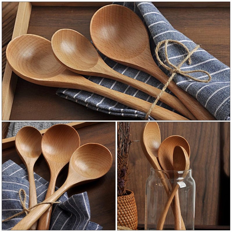 Japanese Style Beechwood Soup Spoons Set Long Handle Wooden Spoons For Home Dining - Image 4