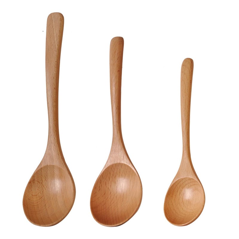 Japanese Style Beechwood Soup Spoons Set Long Handle Wooden Spoons For Home Dining - Image 2