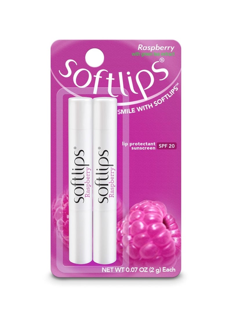 Softlips Softlips Raspberry Lip Balm with Green Tea Extract 2-Pack with SPF 20 - Hydrating Protection for Smooth, Delicious Lips 