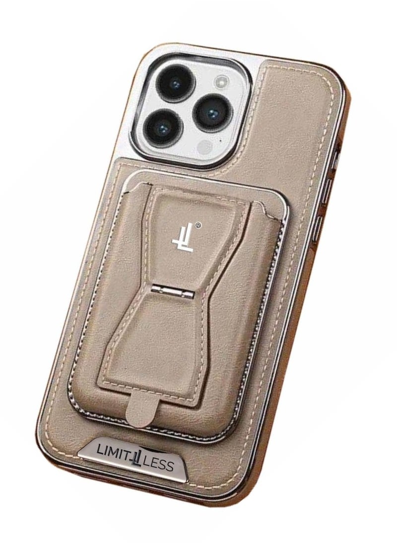 LIMITLESS Leather Case for iPhone 15 Pro Soft Touch Full-Body Protective Cover, Premium Shockproof Case with Removable Card Holder, Hassle-Free Wireless Charging Compatible (Khaki)  - Image 1