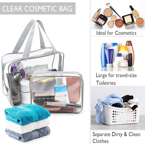 APREUTY Clear Makeup Bags, TSA Approved 6Pcs Cosmetic Makeup Bags Set Clear PVC with Zipper Handle Portable Travel Luggage Pouch Airport Airline Bags Bathroom (Gray) - Image 2