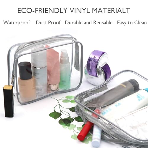 APREUTY Clear Makeup Bags, TSA Approved 6Pcs Cosmetic Makeup Bags Set Clear PVC with Zipper Handle Portable Travel Luggage Pouch Airport Airline Bags Bathroom (Gray) - Image 3