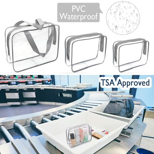 APREUTY Clear Makeup Bags, TSA Approved 6Pcs Cosmetic Makeup Bags Set Clear PVC with Zipper Handle Portable Travel Luggage Pouch Airport Airline Bags Bathroom (Gray) - Image 4