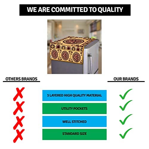 E-Retailer® Polyester 2-Layered Fridge Top Cover/Refrigerator Cover With 6 Utility Pockets (Color-Golden, Size-39x21 Inches) - Image 5