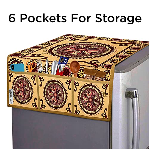 E-Retailer® Polyester 2-Layered Fridge Top Cover/Refrigerator Cover With 6 Utility Pockets (Color-Golden, Size-39x21 Inches) - Image 2