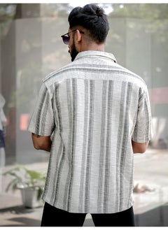 Maniac Mens Stripes 3/4th Sleeve 3/4th White Green Shirt  - Image 3