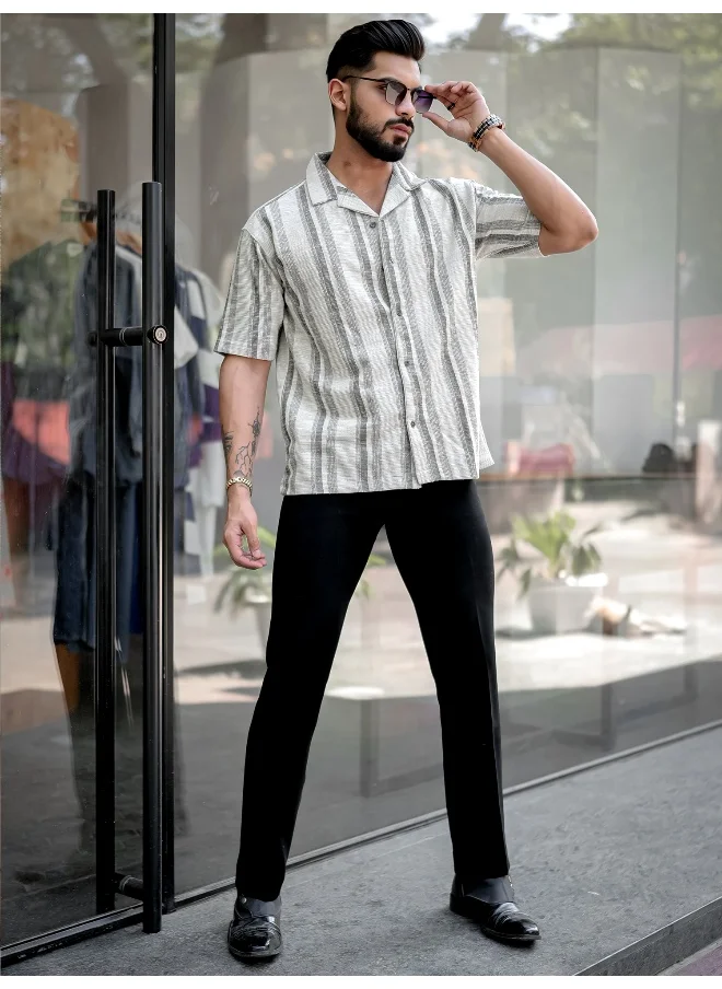 Maniac Mens Stripes 3/4th Sleeve 3/4th White Green Shirt