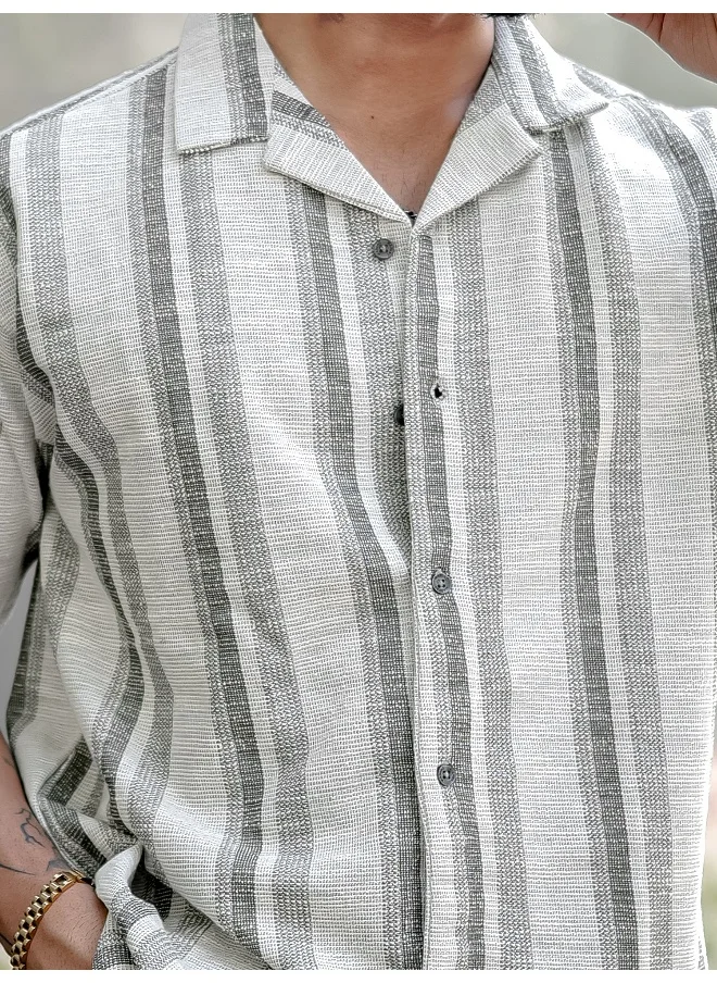 Maniac Mens Stripes 3/4th Sleeve 3/4th White Green Shirt