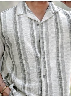 Maniac Mens Stripes 3/4th Sleeve 3/4th White Green Shirt  - Image 4