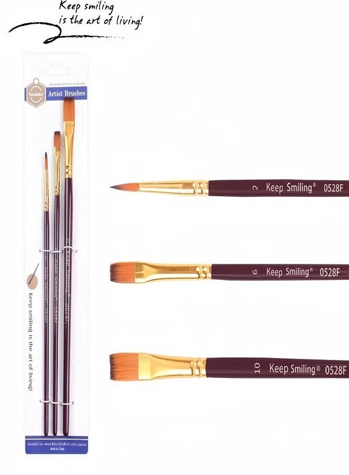 Keep Smiling Keep Smiling 3pcs Nylon Hair Acrylic Oil Painting Artist Paint Brush for Art Drawing Painting Sizes 2, 6, 10 0528F - Image 1