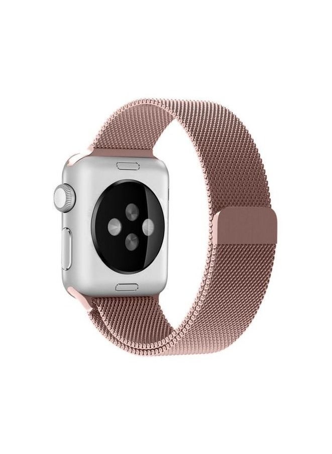 MOCOM Metal Stainless Steel Milanese Loop Chain Mesh Band for Apple Watch 7/6/SE/5/4/3/2/1 41mm/40mm/38mm Rose Gold 