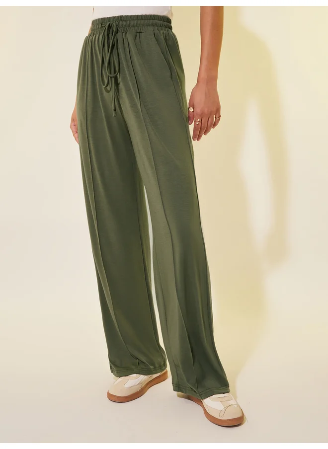 تايك تو Take Two Solid Drawstring Waist Wide Leg Pants