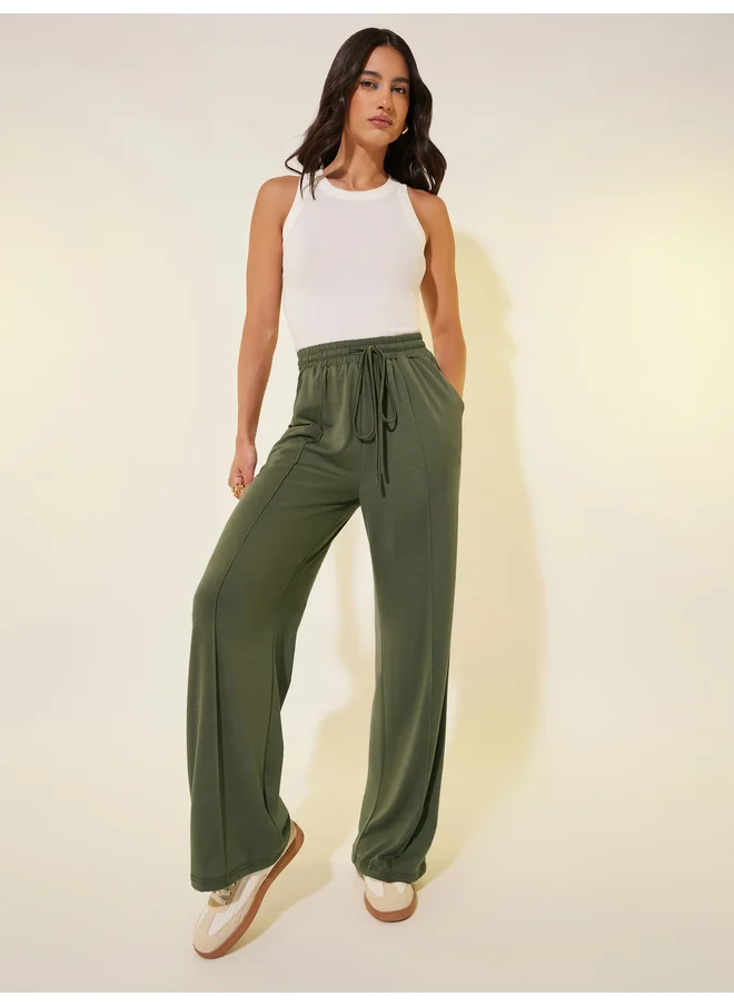 تايك تو Take Two Solid Drawstring Waist Wide Leg Pants