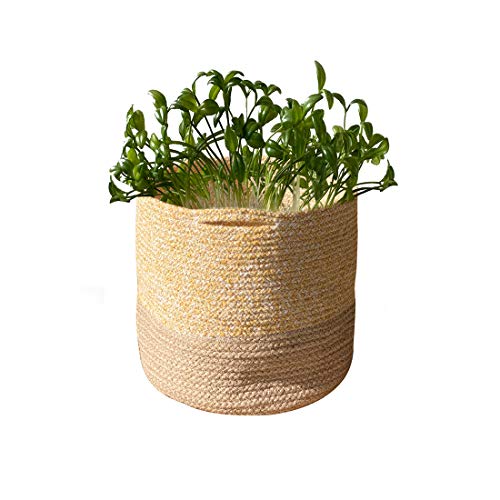 ATMAH Canary Safari Round Handwoven Natural Cotton Planter, Storage and Decor Basket (Large - 25cm x 25cm) - Set of 2 - Image 2