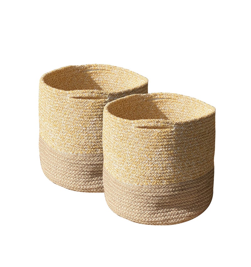 ATMAH Canary Safari Round Handwoven Natural Cotton Planter, Storage and Decor Basket (Large - 25cm x 25cm) - Set of 2 - Image 1