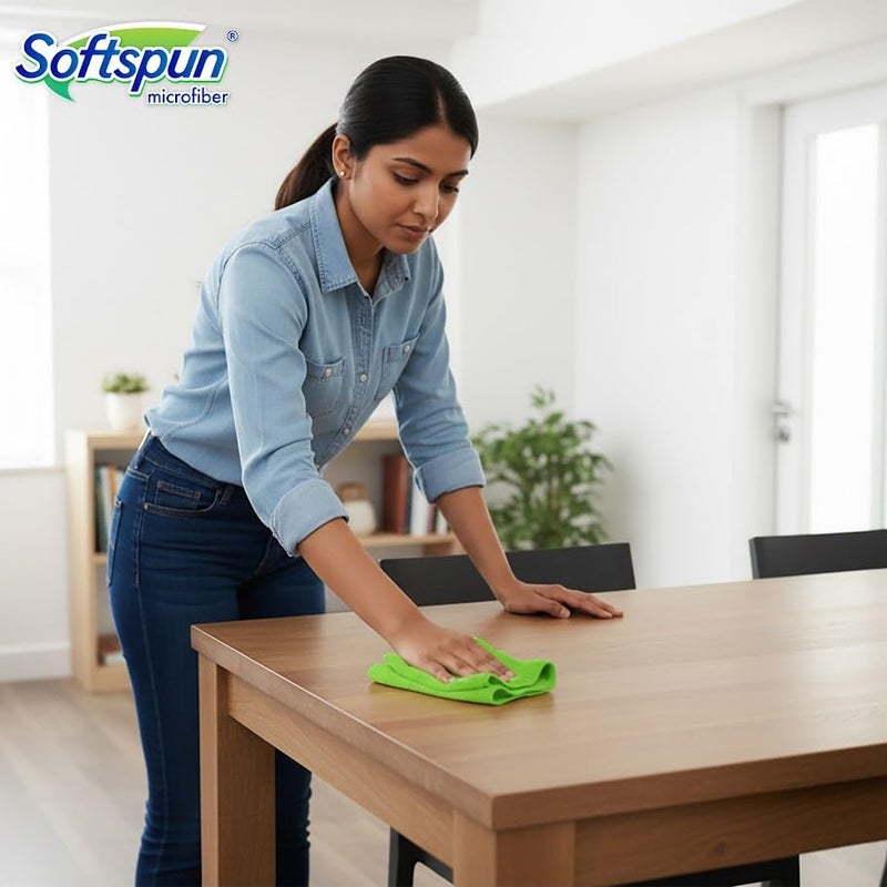 SOFTSPUN Microfiber Cleaning Cloths, 2pcs 40x40cms 340GSM Green! Highly Absorbent, Lint and Streak Free, Multi -Purpose Wash Cloth for Kitchen, Car, Window, Stainless Steel, Silverware. - Image 5