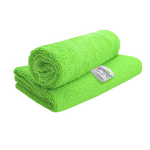 SOFTSPUN Microfiber Cleaning Cloths, 2pcs 40x40cms 340GSM Green! Highly Absorbent, Lint and Streak Free, Multi -Purpose Wash Cloth for Kitchen, Car, Window, Stainless Steel, Silverware. - Image 2