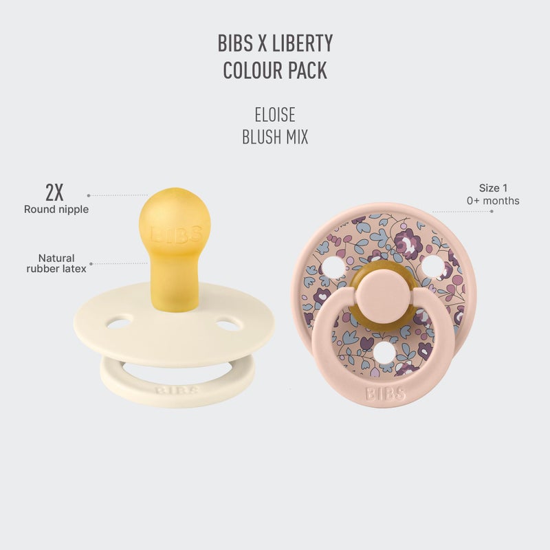 BIBS Colour Liberty Soother 2-Pack, BPA Free Dummy Pacifier, Round Nipple. Natural Rubber Latex, Made in Denmark, Size 1 (0-6 Months), Eloise Blush - Image 2