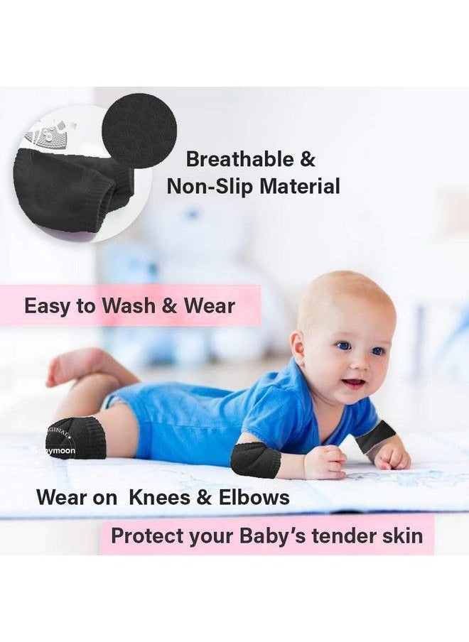 BabyMoon Baby Knee Pads For Crawling Anti Slip Padded Stretchable Elastic Cotton Soft Breathable Comfortable Knee Cap Elbow Safety Protector (Jet Black)  - Image 3