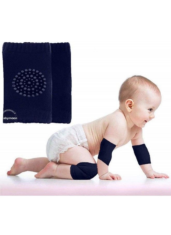 BabyMoon Baby Knee Pads For Crawling Anti Slip Padded Stretchable Elastic Cotton Soft Breathable Comfortable Knee Cap Elbow Safety Protector (Jet Black)  - Image 1