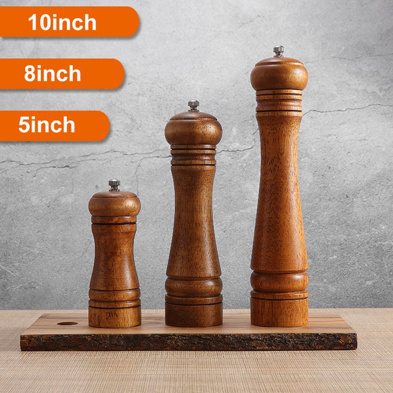 مطحنة الفلفل الخشبية - مطحنة الفلفل - مزهر الملح - أدوات مطبخ مع دوار سيراميكي قابل للتعديل للطحن - الأبعاد 5 بوصة، 8 بوصات، 10 بوصات - Image 1