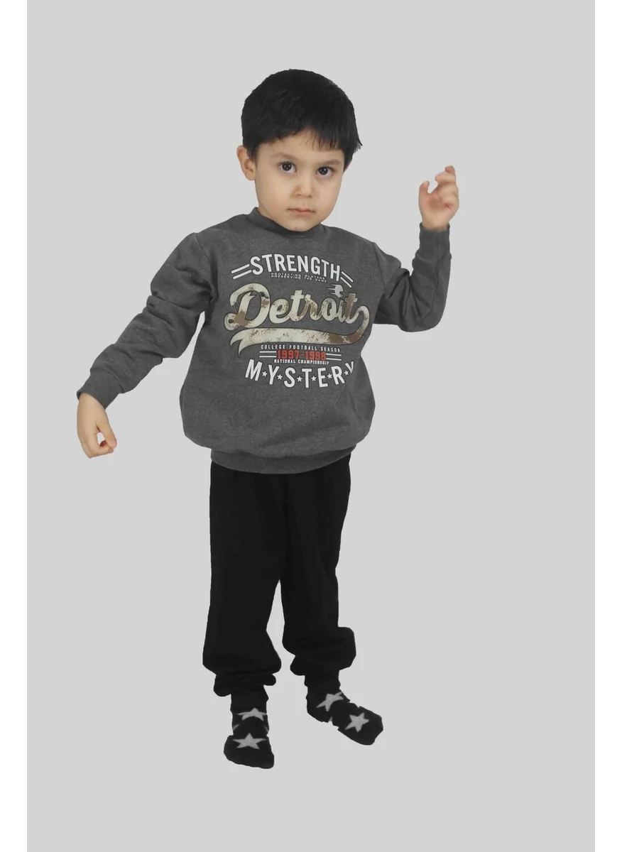 Bluence Boy's Printed Anthracite Cotton Tracksuit Set