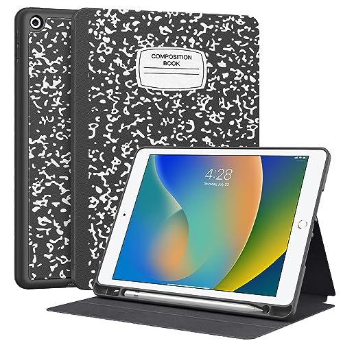 Supveco Case for iPad 9th/8th/7th Generation 10.2 inch (2021/2020/2019 Model) with Pencil Holder, Premium Folio Stand Case with Auto Wake/Sleep,Soft TPU Back Shell Cover for iPad 10.2 Inch-Book Black - Image 1