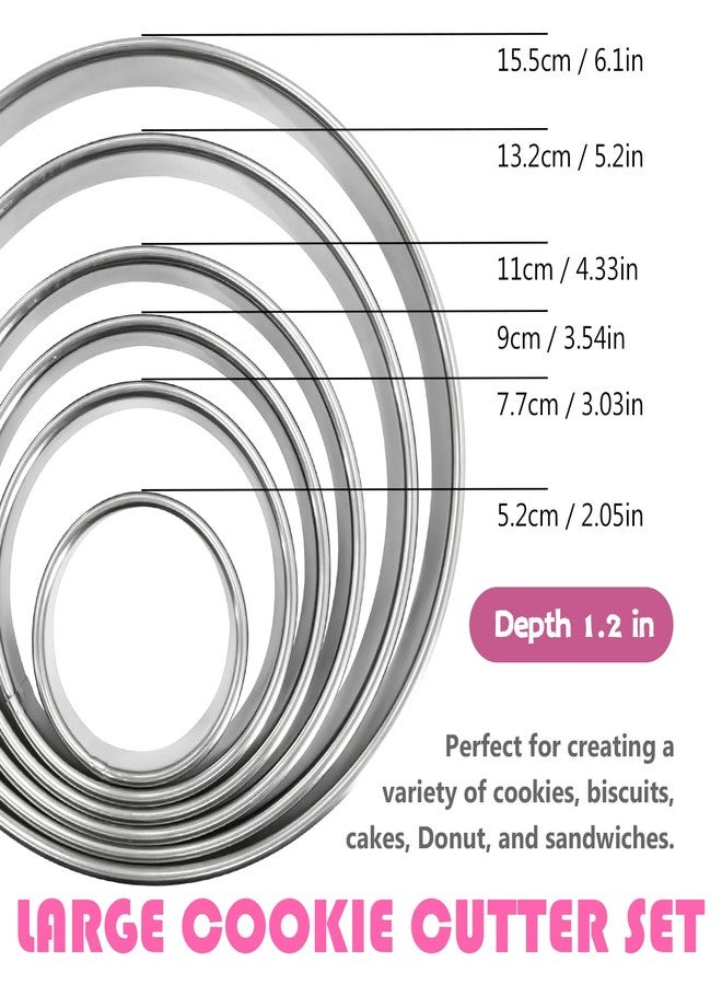 EQUNROY 6 PCS Circle Cookie Cutter Set Donut Cutter Large Stainless Steel Round Cutters (2, 3, 3.5, 4, 5, 6 Inch) & Decorative Cookie Mold for Baking, Donuts, Biscuits, Sandwiches | Durable Easy to Clean - Image 2