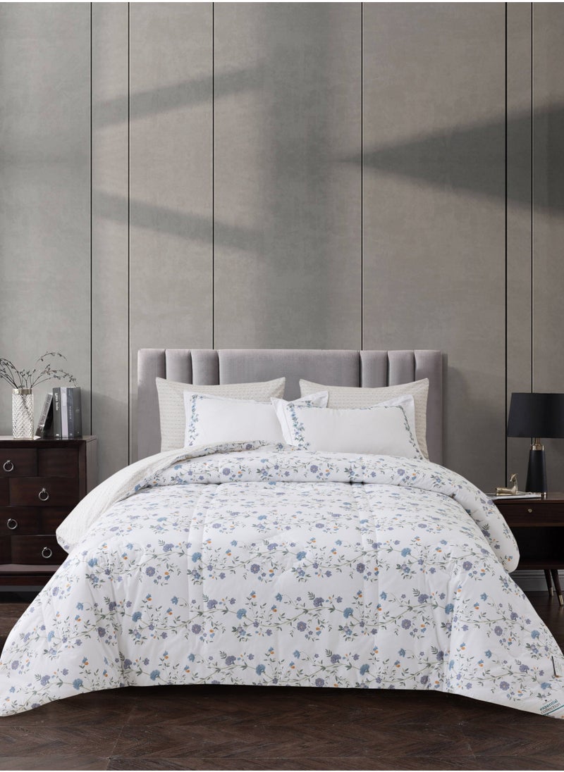 Donetella - Cotton Comforter Set 4-Pcs Single Size Bed Fits(140 x 200 Cm) Reversible Printed Bedding Comforter Set With Super Soft Down Alternative Filling,Grey Goose - Image 1