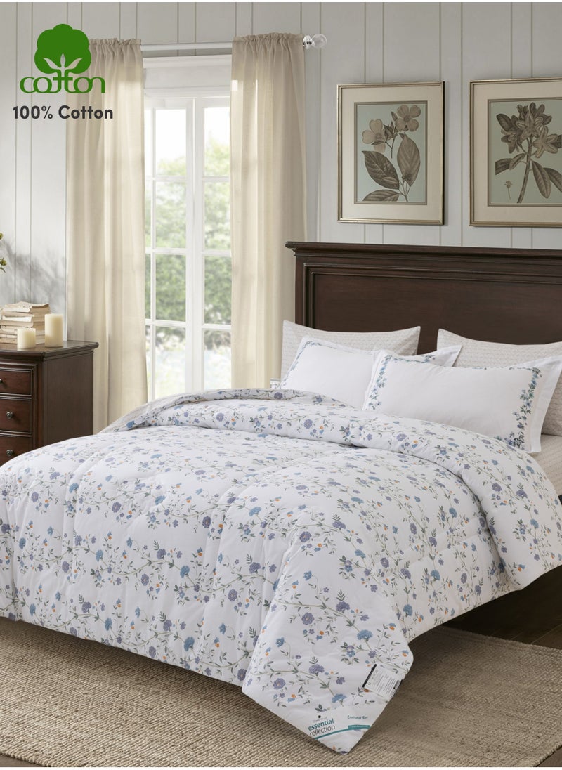 Donetella - Cotton Comforter Set 4-Pcs Single Size Bed Fits(140 x 200 Cm) Reversible Printed Bedding Comforter Set With Super Soft Down Alternative Filling,Grey Goose - Image 1