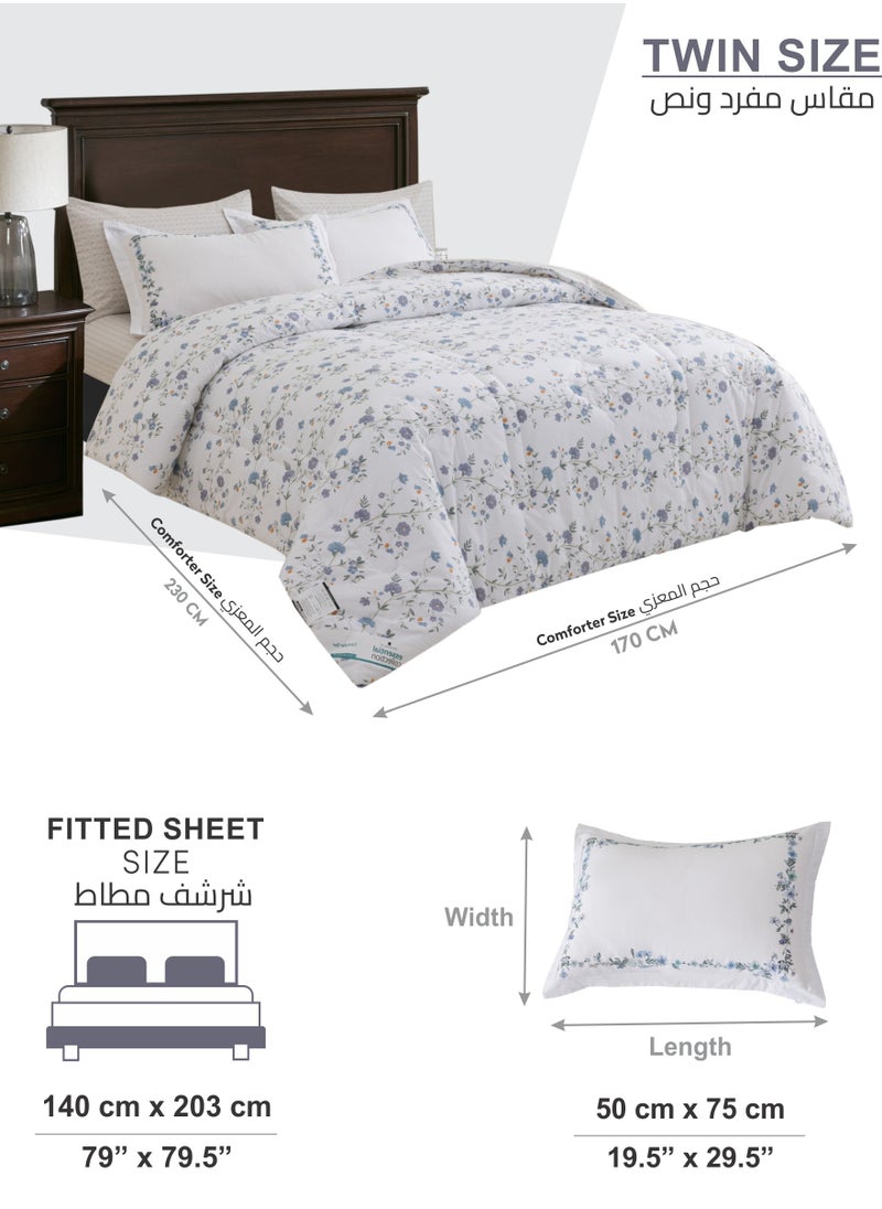 Donetella - Cotton Comforter Set 4-Pcs Single Size Bed Fits(140 x 200 Cm) Reversible Printed Bedding Comforter Set With Super Soft Down Alternative Filling,Grey Goose - Image 1