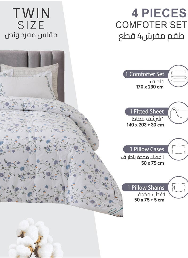 Donetella - Cotton Comforter Set 4-Pcs Single Size Bed Fits(140 x 200 Cm) Reversible Printed Bedding Comforter Set With Super Soft Down Alternative Filling,Grey Goose - Image 1