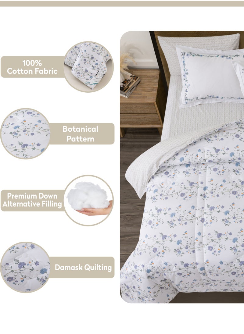 Donetella - Cotton Comforter Set 4-Pcs Single Size Bed Fits(140 x 200 Cm) Reversible Printed Bedding Comforter Set With Super Soft Down Alternative Filling,Grey Goose - Image 1