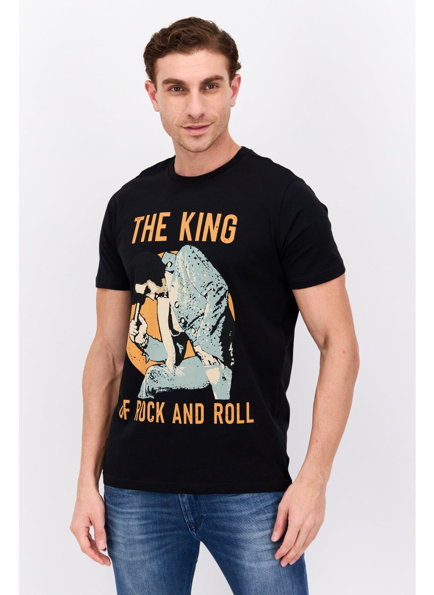 ELVIS Men Crew Neck Short Sleeves Graphic Printed T-Shirt, Black  - Image 1