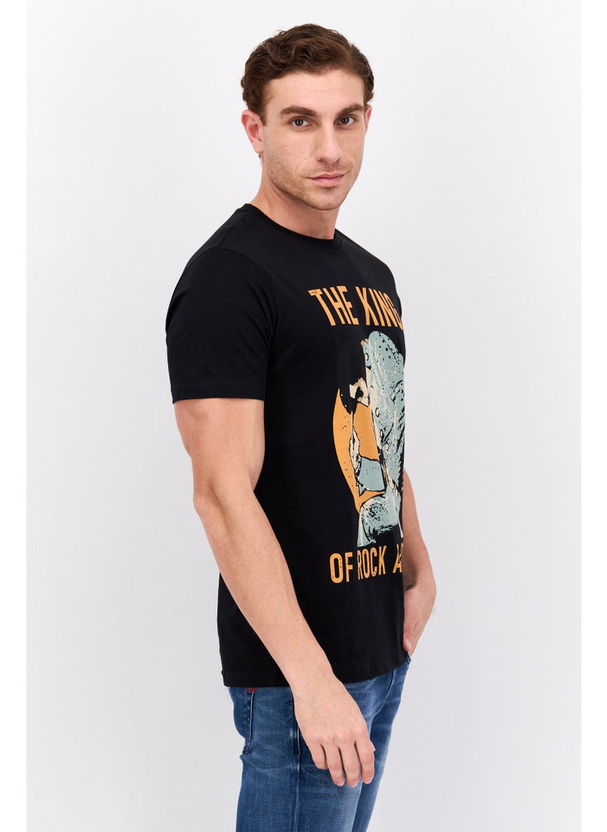 ELVIS Men Crew Neck Short Sleeves Graphic Printed T-Shirt, Black  - Image 2