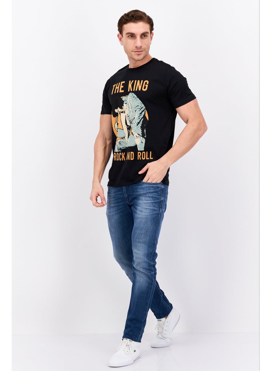 ELVIS Men Crew Neck Short Sleeves Graphic Printed T-Shirt, Black  - Image 4