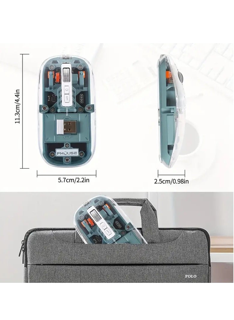 R8 - R8 1766 Rechargeable Transparent Dual-Mode Mouse – Bluetooth / 2.4G Wireless Connection – Silent Clik – 6D – Power Saving on/off button – 1600DPI – 500mAh – For Office Business - Image 1