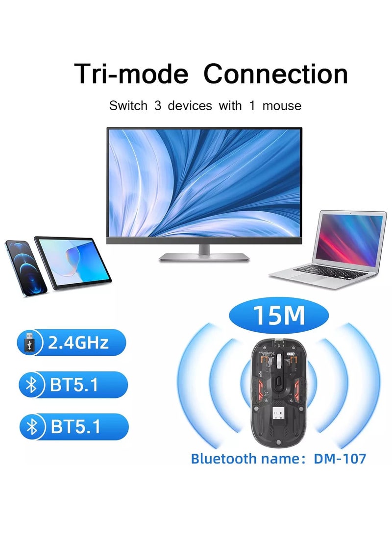 R8 - R8 1766 Rechargeable Transparent Dual-Mode Mouse – Bluetooth / 2.4G Wireless Connection – Silent Clik – 6D – Power Saving on/off button – 1600DPI – 500mAh – For Office Business - Image 1
