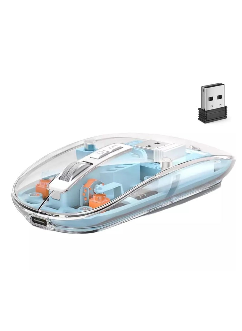 R8 - R8 1766 Rechargeable Transparent Dual-Mode Mouse – Bluetooth / 2.4G Wireless Connection – Silent Clik – 6D – Power Saving on/off button – 1600DPI – 500mAh – For Office Business - Image 1